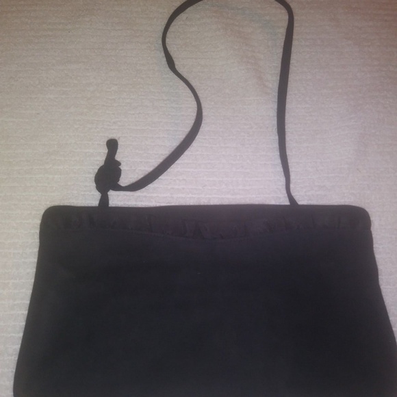 Black Silk Ruffle Dress Clutch/Crossbody Bag - Picture 6 of 8